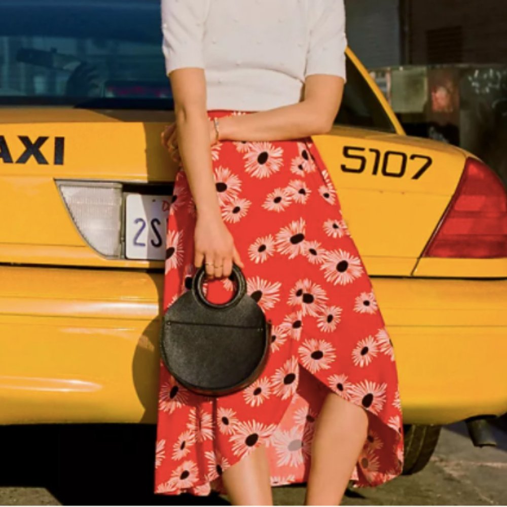 Anthropologie 52 Conversations Colloquial Red Floral Print Wrap Midi Skirt